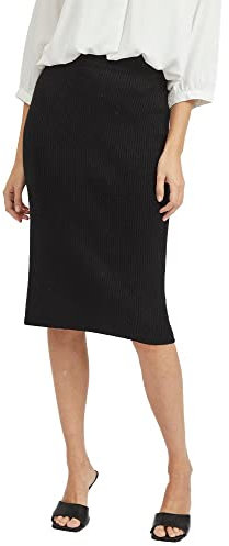 Vila Damen Viril Pencil Hw Knit Skirt - Noos Rock, SchwarzM