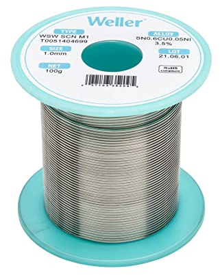 Weller WSW SCN M1 (T0051404699) Filo per saldatura senza piombo, diametro: 1,0 mm, peso: 100 g, lega Sn99.3Cu0.6Ni0.05, contenuto di flusso 3,5%