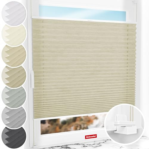 Schuette® Plissee ohne Bohren ● Dolomite Kollektion: Light Coffee (Beige) ● 85x200cm (Breite x Höhe) ● Suprafix Faltrollo X Klemmfix Rollo ● Blitzschnelle Montage inkl. Video