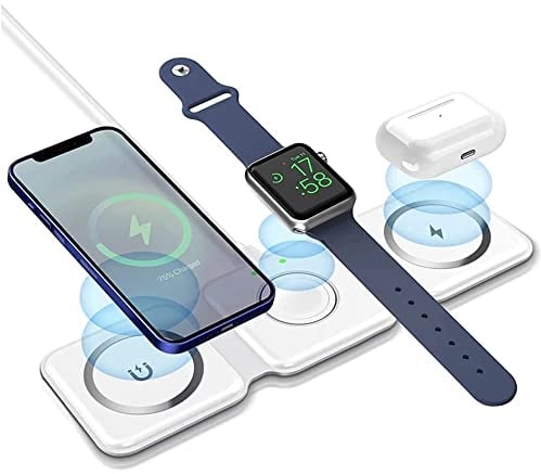 Fast Wireless Charger, 3-in-1 Magnetic Wireless Charger Charging Station, Foldable Wireless Charging Pad, Wireless Charging Headset for Ap-ple Watch for i-Phone 13/12/SE/11/Max/X/XS/XR/8/8 Plus