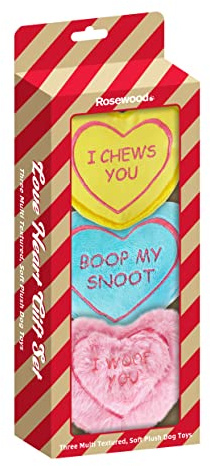 Rosewood Love Heart Gift Set, Christmas Set of 3 Plush Dog Toys, Multi Colour, 12cm x 34cm