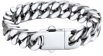 Bestyle Armband für Männer Herren 12,5MM breit Fashion Kettenarmband Damen Kubanische Miami Armkette Länge 21cm Silberkette mit Geschenkbox