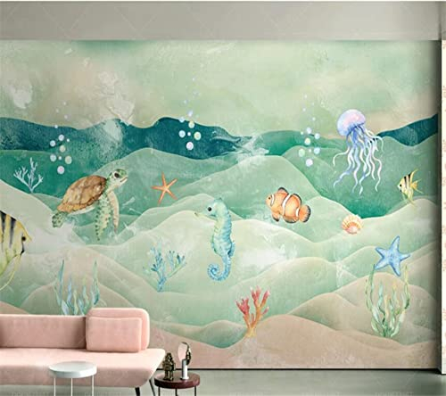 TANYANG Benutzerdefinierte Tapete 3D Wandmalereien Retro Farbe Schildkröte Kind Cartoon Meer Tier Tv Hintergrund Wandmalerei Wandbild 3D Tapete 350Cm(W)×245Cm(H)