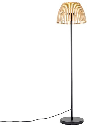 Qazqa - Landhaus I Vintage Ländliche Stehleuchte I Stehlampe I Standleuchte I Lampe I Leuchte schwarz mit Bambus inkl. LED - Kaiser I Außenbeleuchtung - Bamboo Länglich - I LED