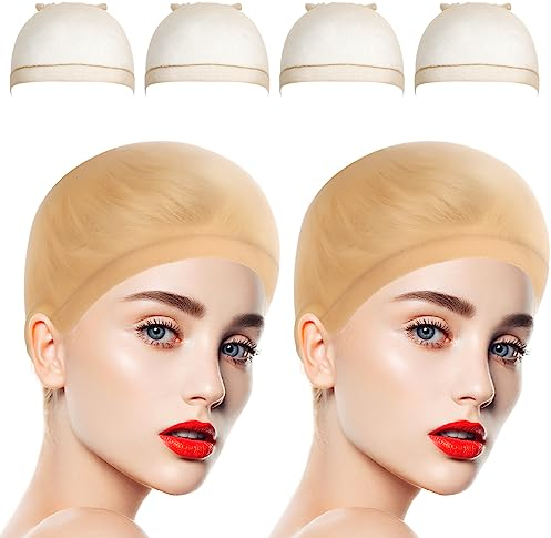 TIESOME 4 Stück Haarnetz für Perücken, Wig Cap Nylon Perücke Haarnetz Perücke Kappen Dehnbare Perückenkappe Set Elastische Atmungsaktive Haarnetz für Perücken Beige Perückenkappen