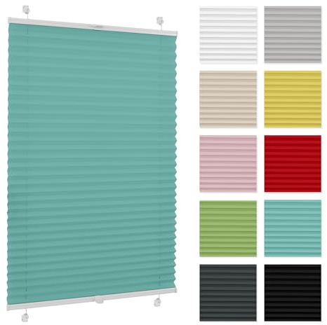 Plissee ohne Bohren 40 cm x 50 cm - Türkis - Plissee Klemmfix, Rollos für Fenster ohne Bohren, Jalousien Fenster für innen, Raffrollo, Fensterplissee
