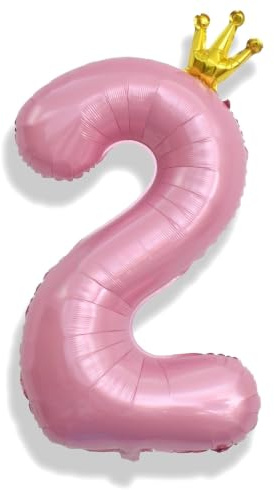 40 Inch 2nd Birthday Number Balloon, Pearl Pink Foil Giant Number Balloons 0-9 with Crown, for Kids Girls Women 22nd Birthday Party Decor Baby Shower Anniversary New Year Party Decoration Supplies