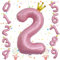 40 Inch 2nd Birthday Number Balloon, Pearl Pink Foil Giant Number Balloons 0-9 with Crown, for Kids Girls Women 22nd Birthday Party Decor Baby Shower Anniversary New Year Party Decoration Supplies