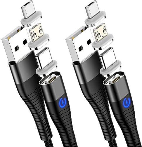 YKZ Cable de Carga Magnético 3 en 1, 7 Pines [1m+2m] Cable de Carga Rápida Magnético Trenzado de Nailon, Velocidad de Carga de 3 A y Transferencia de Datos, para Micro USB/Tipo C/iProducts.