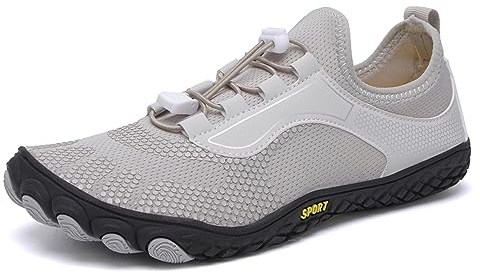Teechodina Unisex Traillaufschuhe Herren Damen Wanderschuhe Barfußschuhe Laufschuhe Knit Sneaker Fitnessschuhe Fivefinger Zehenschuhe, Grau AB, 39