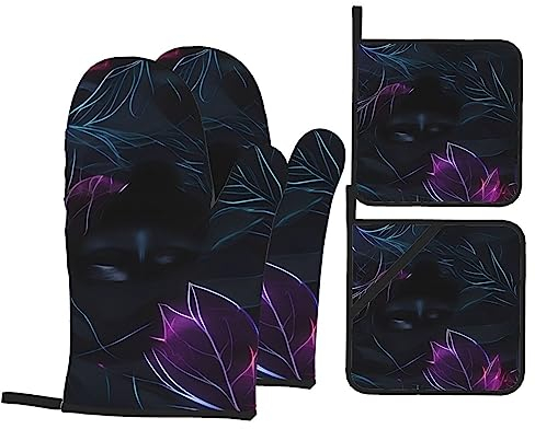 Lot de 4 maniques et maniques noires Mystery résistantes à la chaleur pour la cuisine, la pâtisserie, le barbecue