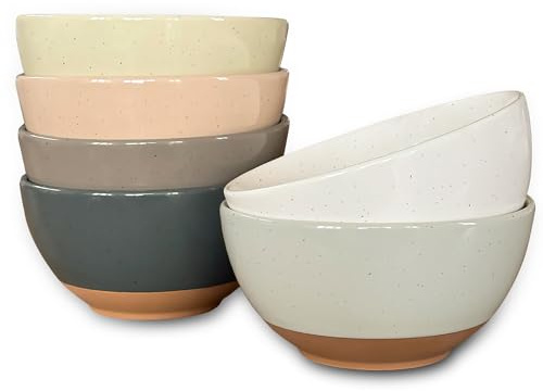 Mora Ceramic Small Dessert Bowls - 16oz, Set of 6 - Microwave, Oven and Dishwasher Safe, For Rice, Ice Cream, Soup, Snack, Cereal, Chili, Side Dishes etc - Microwavable Kitchen Bowl, Assorted Neutrals
