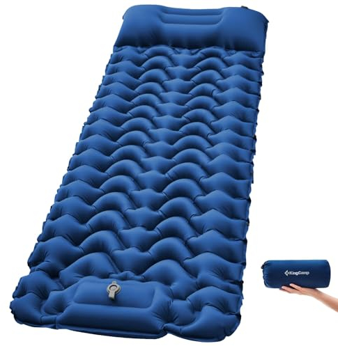 KingCamp Camping Isomatte Selbstaufblasend mit Fußpumpe, Luftmatratze 1 Personen mit integrierten Kopfkissen Outdoor Ultraleichte Camping Matratze kleines Packmass, für Strand, Wandern, Trekking,Zelt