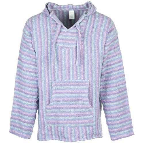 Siesta Felpa con Cappuccio Baja - Maglione Messicano Jerga con Cappuccio Hippie Festival per Uomo e Donna (Rosa Pastello e Blu, XXL)