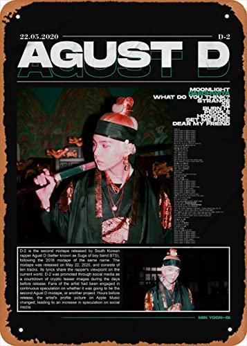 Vintage Metall Blechschild Agust D Ästhetisches Kpop Poster Musik Bar Pub Cafe Wand Küche Bad Poster Karaoke Retro Dekor Kunst 20,3 x 30,5 cm