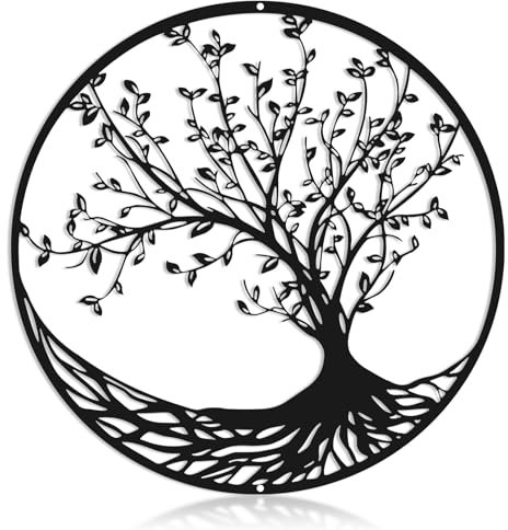 ONNIJUN 30cm Tree of Life Metal Wall Art Hanging Decor Sculpture Ornaments Silhouette Wall Decoration for Indoor Outdoor Garden Balcony Patio, Black