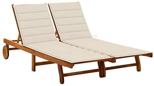 Camerina 2-Personen-Sonnenliege mit Auflagen Akazie Massivholz Balkon Lounge Klein Garten Doppelliege