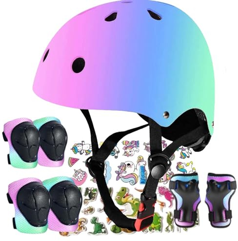 FOOKCIAN Kids Helmet,Toddler Skateboard Helmets for Ages 2-3-5-8-14 Years Boys Girls with Knee and Elbow Pads Wrist Guards fit Roller Skates,Skateboarding,Skating Scooter Adjustable Kids Helmet