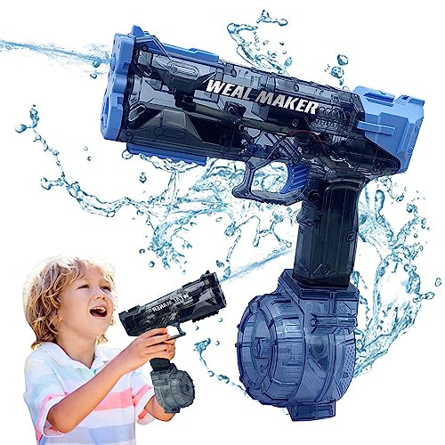 Electric Water Gun 500CC+50CC Transparent Water Pistol for Adults & Kids Automatic Water Gun Toy with 1200mAh Rechargeable Battery Summer Pool Toys for Kids 6 7 8 9+ (Blue)