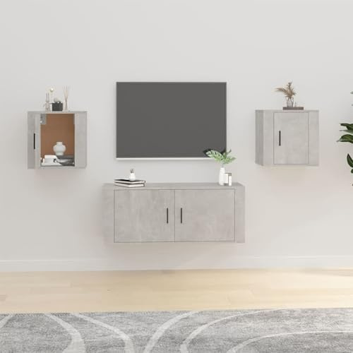 Gecheer Lot de 2 meubles TV flottants muraux suspendus Gris béton 40 x 34,5 x 40 cm
