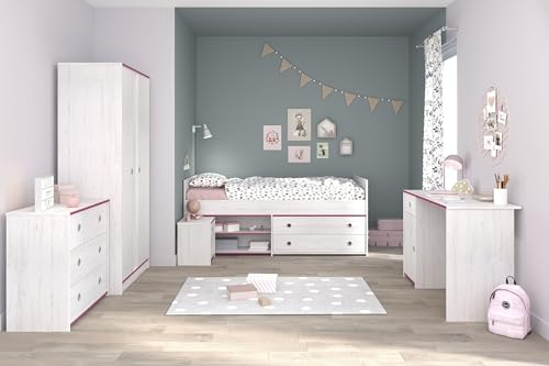 möbelando Komplettschlafzimmer >Smoozy 36< Set mit Absetzungen in Rosa oder Blau