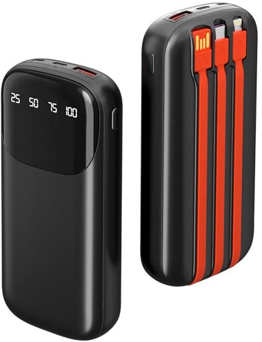 Batterie externe 46800 mAh 65 W, chargeur de téléphone portable avec 3 câbles intégrés, format de poche, 3 ports de charge, affichage numérique intelligent de la batterie, pour iPhone/tablette