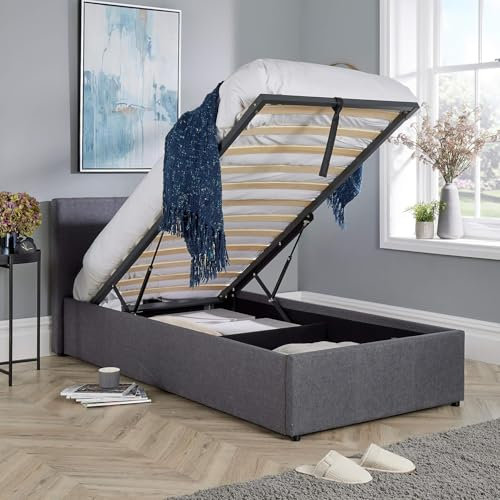 Home Source Single 3ft End Gas Lift Fabric Ottoman Storage Bed, Grey