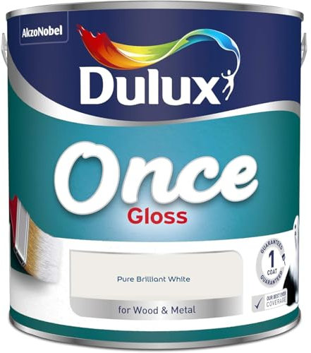 AMK® Dulux Once Gloss Wood & Metal Paint 2.5L Pure Brilliant White Glossy Paint Quick Dry No Sag Interior Decoration