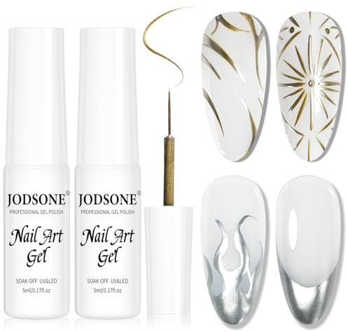 JODSONE 2 Stück Metallic-Gel-Liner für Nagelkunst, Goldspiegel, Chrom und Silber, 3D-Effekt, Gel-Nagellack, dünner Pinsel, Metall lackiert, DIY zu Hause, Salonqualität, Geschenk für Frauen