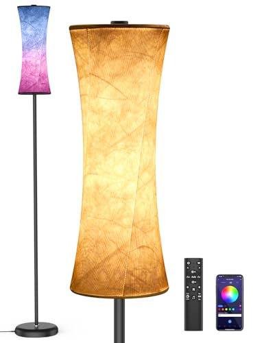 Amedelne RGBW Lampadaire Sur Pied Salon avec Télécommande, Bluetooth APP Contrôle, Lampadaire Dimmbable Modern, L'abat-jour en tissu, Lumière Ambiante pour Fête, Gaming Room Chambre d'enfant (Rond)