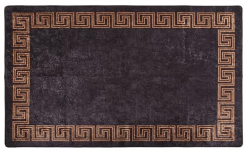 Willood Teppich Waschbar 120x180 cm Schwarz und Golden Wohnzimmerteppich rutschfest Pflegeleicht