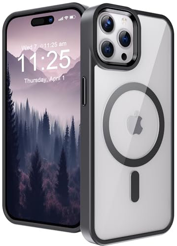 SOOFUN Magnetic for iPhone 14 Pro Max Case, Clear Back Soft TPU Bumper Design Case for iPhone 14 Pro Max Compatible with Magsafe Slim Shockproof Protective Phone Case Cover for Women Men, Black