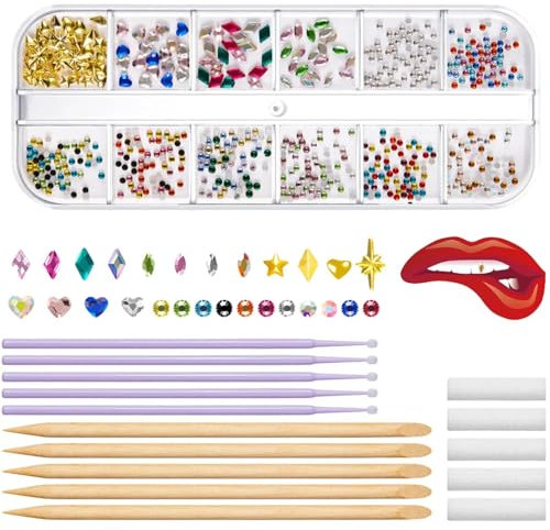 GGAUBAIFI 580-teiliges Zahn-Edelstein-Set für Zähne, DIY-Kristalle, Schmuck, Zahn-Edelsteine-Set, modisches Kristall-Zahnschmuck-Starter-Set, enthält keinen Kleber