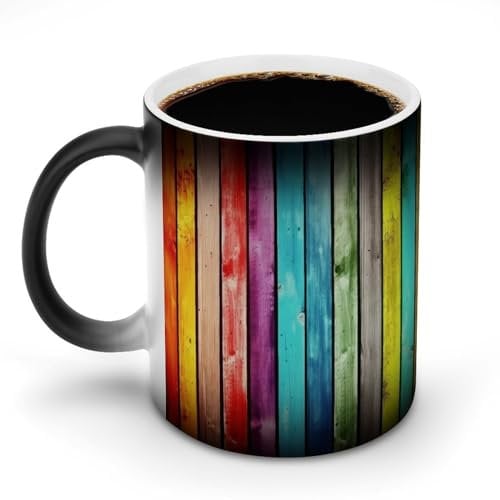 QMNRTK Bunte Holzbretter Kaffeetasse, lustige Tassen, magische große Kapazität, Keramiktasse für Kaffee, Tee und heiße Getränke
