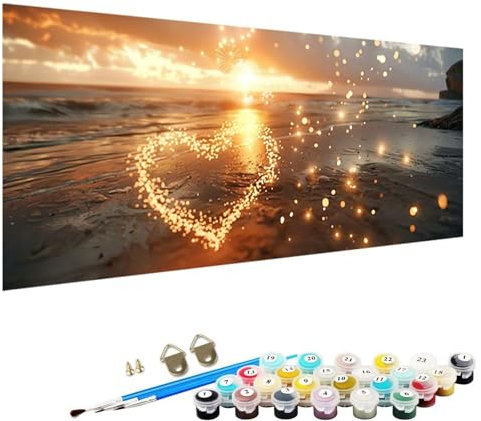 Malen Nach Zahlen Erwachsene, DIY Handgemalt öLgemäLde Kit für AnfäNger und Erwachsene, Sonnenuntergang， Acrylpigment für Kinder GemäLdeleinwand, Kreatives Geschenk Home Haus Deko, 70x140cm Strand H-M
