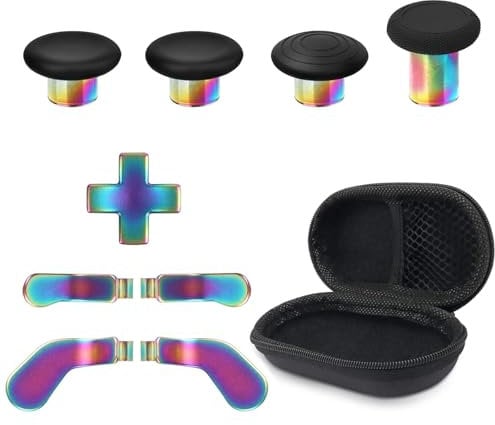 Metal Thumbsticks for Xbox Elite Controller Series 2 Replacement Magnetic Buttons Kit Includes 4 Swap Magnetic Joysticks,4 Paddles,1 Standard D-Pads, Accessories Parts for Xbox One Elite 2 (Colorful)