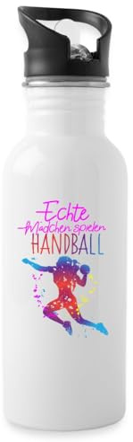 Echte Mädchen Spielen Handball Silhouette Sport Wasserflasche mit Strohhalm