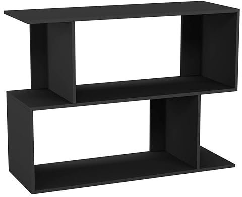 URBNLIVING 80cm Width Black 2 Tier Wooden Shelving Unit Freestanding Bookcase Display Organiser with Irregular Storage Compartments for Bedroom Study Living Room Office Modern Open Bookshelf