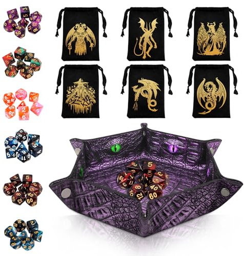Byhoo Drehbar Drachenauge Würfel Set für DND, 7 Stück Grün Polyedrische Würfel Mit Drachenauge Enthält D20, Würfelset DND Zubehör Starter Set Von Null Zum Meister für DND Geschenk
