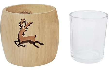 Zirben Teelichthalter mit Glas und Ausschnitt Verschiedene Motive V-40.10-001