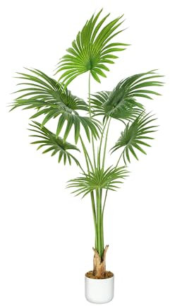 mcc direct Artificial Fan Palm Tree, 160cm Tall Large Decorative Artificial Plant with Plastic Planter and Artificial Moss for House Bedroom Office Garden Store Decoration