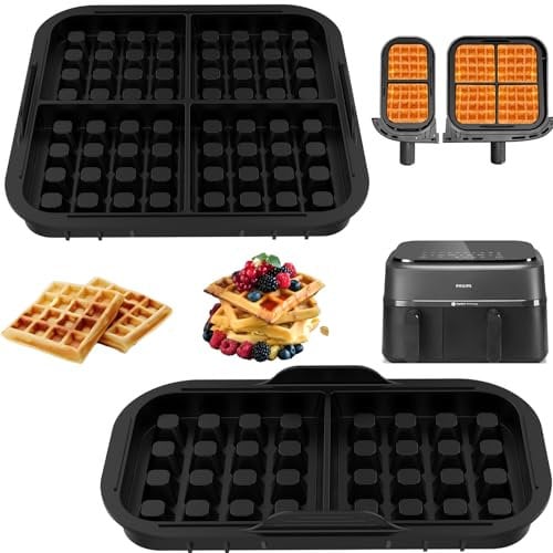 Lifhety Friteuse Accessoires, Moule à Gaufres en Silicone pour Philips Dual Basket Air fryer 3000 Series 6L/3L, Compatible avec Tefal 2 tiroirs Airfryer 5,2L/3,1L, Gaufrier à Belges Alternative