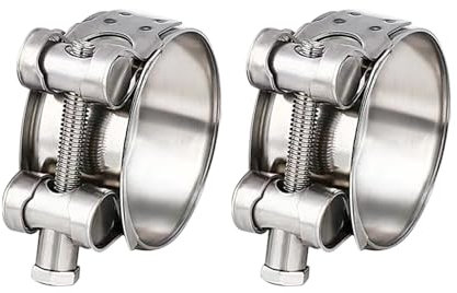 Pack of 2 Stainless Steel Joint Bolt Clamp 48-51 mm, Robust Exhaust Pipe Clamp for Motorcycle, Car & Agricultural Machinery, Industrial Hose Clamps with Drain Valve Compatibility