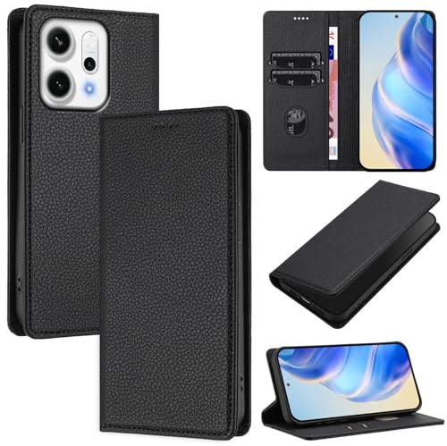 XINYEXIN Funda para OPPO Reno 14F 5G 4G / Reno 14 FS 5G 4G, Cuero Billetera Tipo Libro Folio Carcasa con Ranura Tarjeta Soporte Magnético Flip Case - Negro