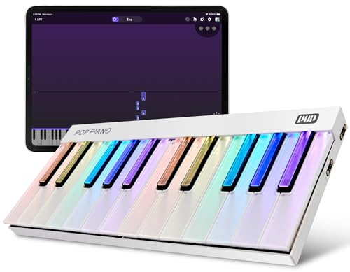 Smart Piano Keyboard, Smart Illuminated Keyboard Piano, (No built-in speakers, requires app (iOS/Android) expandable to 72 keys) (White)