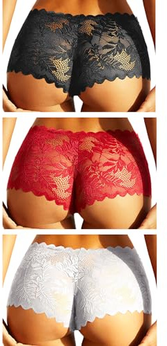 Culottes Françaises Femmes Plus la Taille Dentelle String Coton sous-vêtements Brésiliens Hipster Culottes Sexy Femmes Slips Bikini Cheeky Tongs Noir Rouge Blanc 3 Pack