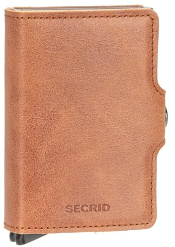 Secrid This is a compact wallet with two Cardprotectors that double the capacity. Equipped with a sturdy closure and a durable leather outer cover. Capacity: 8 cards in relief or 12