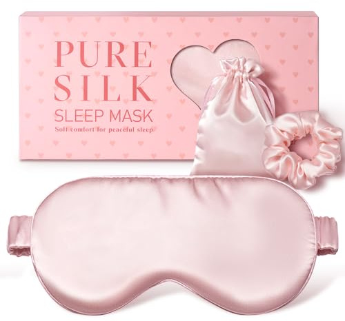 LitBear Schlafmaske Seide für Seitenschläfer, 100% 22 Momme 6A Maulbeerseide Füllung & Stoff, Lichtblockierende Schlafbrille für Frauen & Herren, Mit Reisetasche & Haargummi, Rose