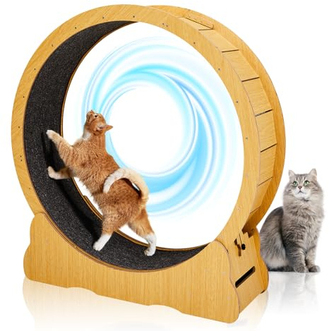 LEADZM Roue d'exercice pour Chat 110cm - Roue pour Chat pour Grands Chats - Panneau de Fibres Haute densité, résistant aux Rayures, Stable et Silencieux - Poids Maximum 15 kg, Couleur du Bois