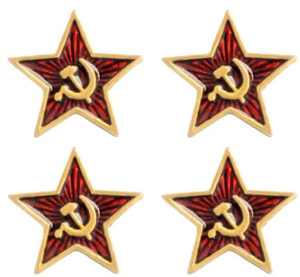 Spilla Stella Rossa URSS Distintivo Comunista con Falce e Martello in Metallo Collezione 4 Pezzi per Appassionati di Storia Sovietica